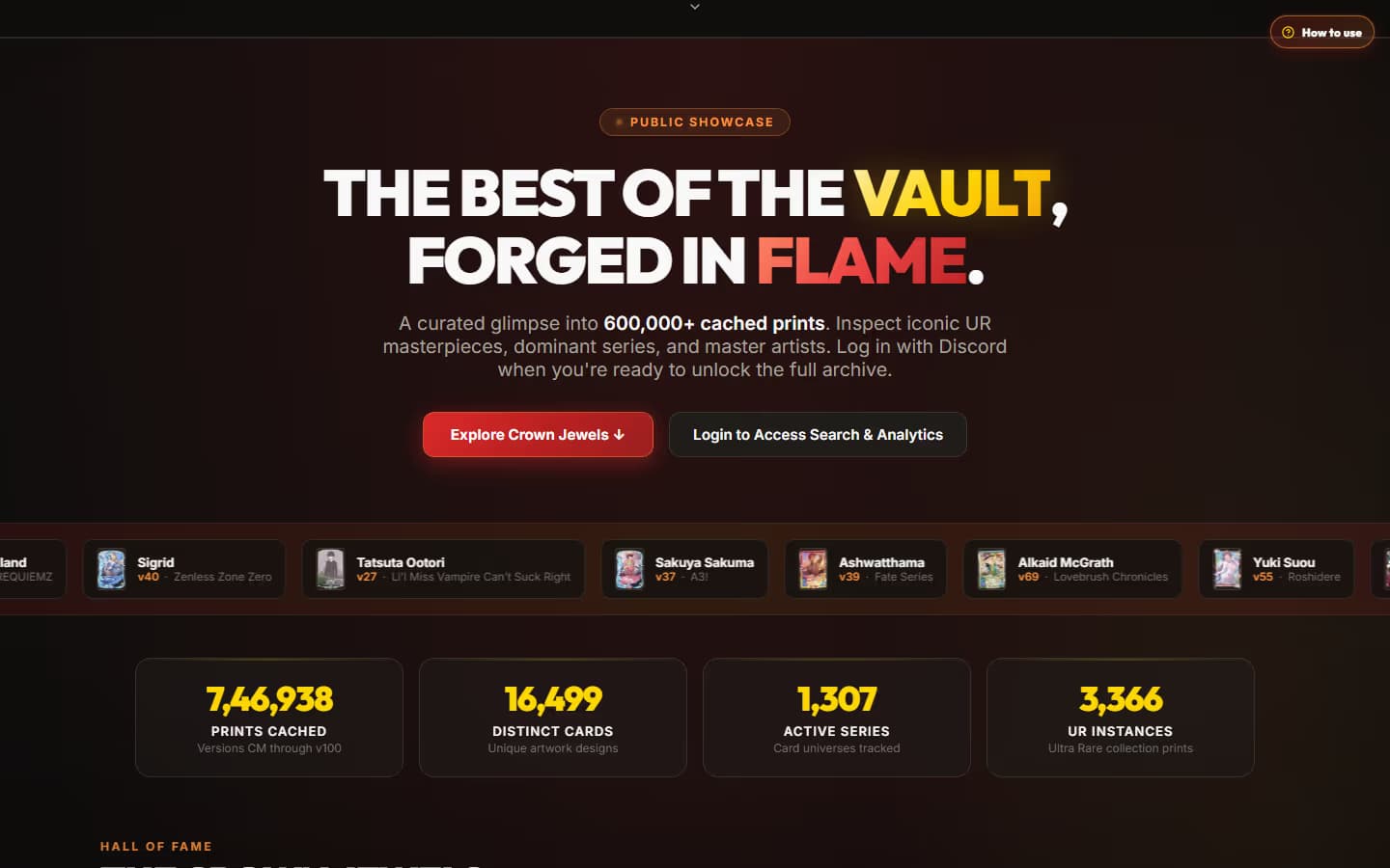 Mazoku Sanctum: THE BEST OF THE VAULT headline, red Crown Jewels button, card row on black